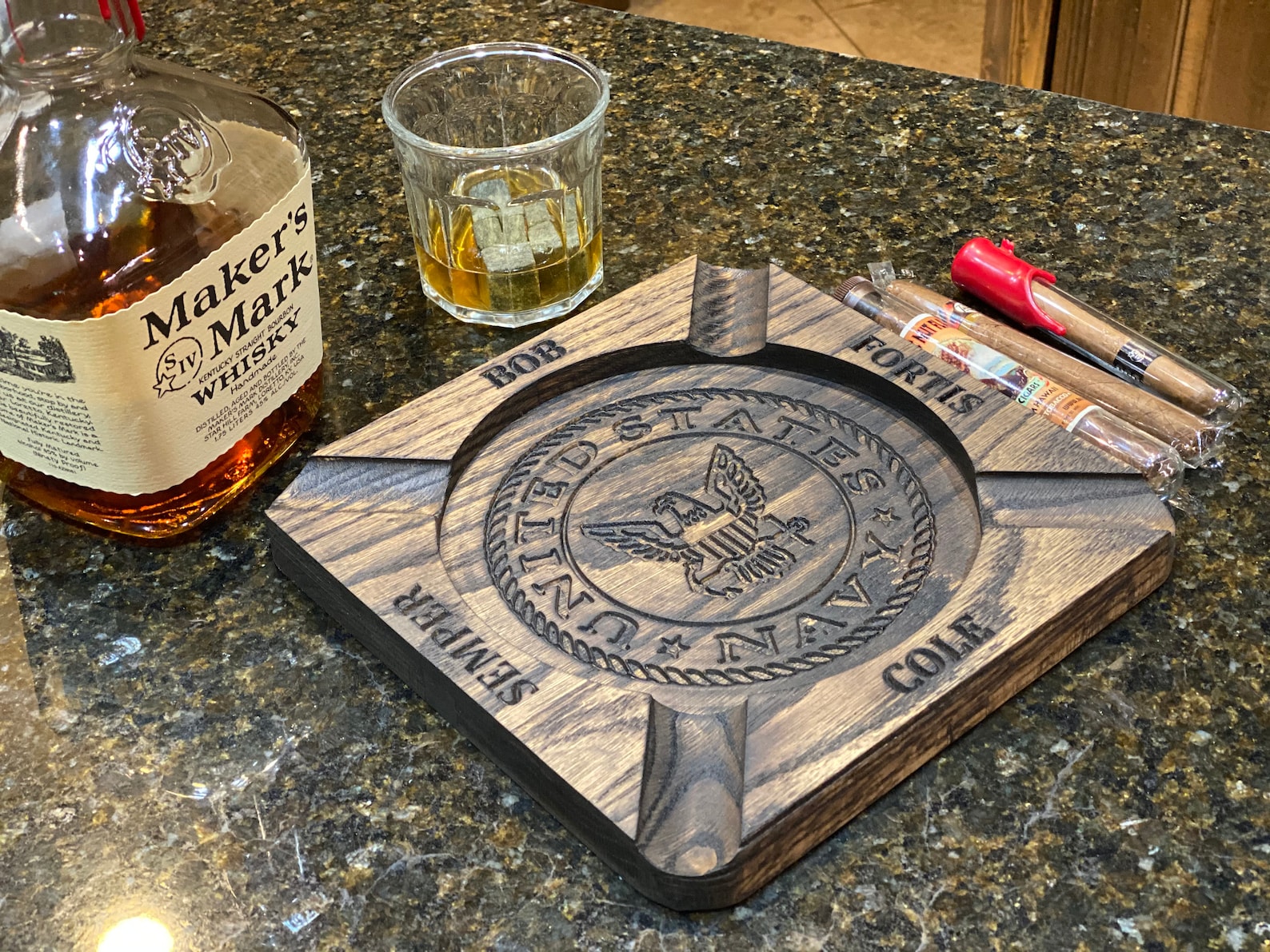 Personalized US Navy Cigar Wood Ashtray Customized With Your Etsy