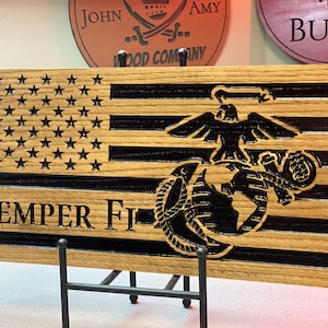 USMC American Wood Flag Personalized with Name - Semper Fidelis -  US Marine Corps Hobbyist License # 19382