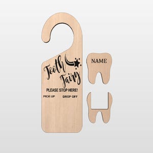 Pacote de cabide de porta de fada do dente | Arquivos VECTOR + 3D STL | Arquivos de corte de placa de maçaneta de porta