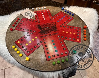 Personalized Wooden Wahoo Board Game – Dice & 16 mm Marbles, OU Pride