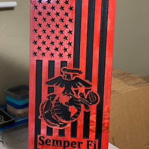USMC American Vertical Wood Flag Personalized with Name - Semper Fidelis -  US Marine Corps Hobbyist License # 19382
