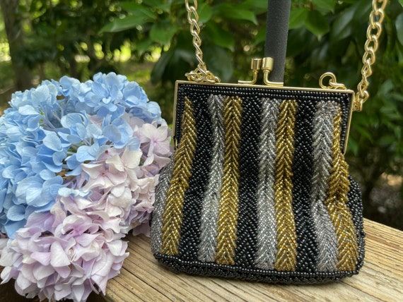 La Regale Purse Gold Beaded Clutch 80s