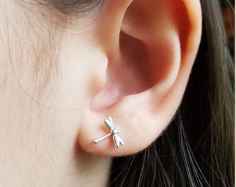 Dragonfly Stud Earrings in Sterling Silver, Tiny Stud Earrings, Cartilage Earrings, 925 Silver, Sister Gift, Sterling Silver Stud Earrings