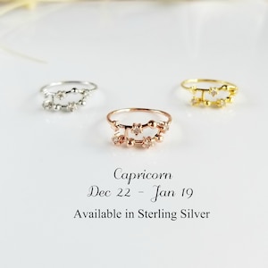 Constellation Capricorn Ring With Sparkle CZ Crystals in Sterling Silver | Zodiac Ring | Gift for her | Horoscope Jewelry Gold or Rose Gold