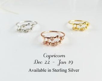 Constellation Capricorn Ring With Sparkle CZ Crystals in Sterling Silver | Zodiac Ring | Gift for her | Horoscope Jewelry Gold or Rose Gold