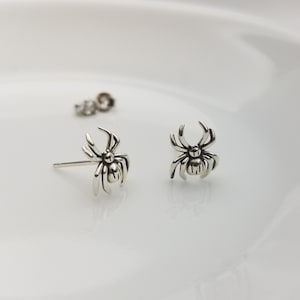Spider Earrings Studs in Sterling Silver, Halloween Earrings, Spooky Earrings, Goth Earrings, Creepy Bug Earrings, Silver Stud Earrings,