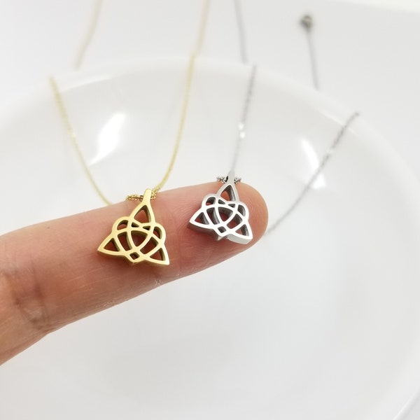 Trinity Celtic Knot Necklace Stainless Steel Gold,  Irish Necklace Celtic Jewelry Gift for Best Friend, Heart Shape Dainty necklace