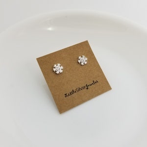Tiny Snowflake Earrings in Sterling Silver, Cz Snowflake Silver Stud Earring, Tiny Earring Studs, Winter Earring Christmas Stocking Stuffer