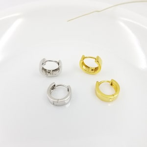 Wide Huggie Hoop Earrings Solid Sterling Silver, 18K Gold Plated, Small Hoop Earrings, Sleeper Hoops, Simple Everyday Earrings