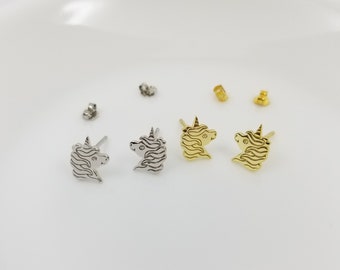 Unicorn Earrings for Kids, Animal Stud Earrings Sterling Silver or Gold, Gift for Little Girls, Rainbow Unicorn Themed Earring for Children