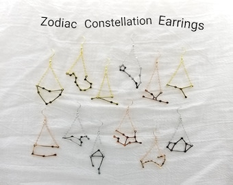 Zodiac Constellation Dangle Earrings, Scorpio Leo Sagittarius Pisces Virgo Capricorn Libra Earrings, Celestial Horoscope Jewelry