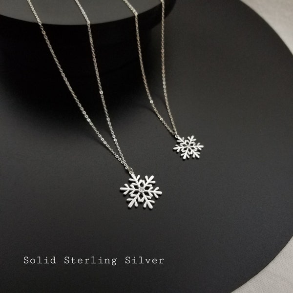 Snowflake Necklace in Solid Sterling Silver, Snowflake Pendant with CZ Crystal Center Stone, Dainty Necklaces Christmas Gift, Winter Jewelry