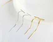 Gold Threader Earrings, Sterling Silver Chain Earrings, Box Chain Earrings, Ear Jacket Bar Earrings, Long Earings