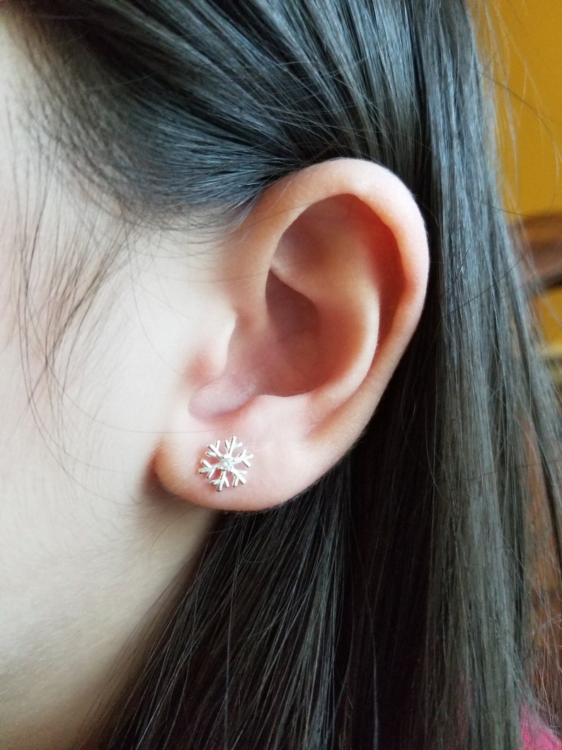 Sterling Silver Snowflake Earring Studs Silver Stud Earrings image 1