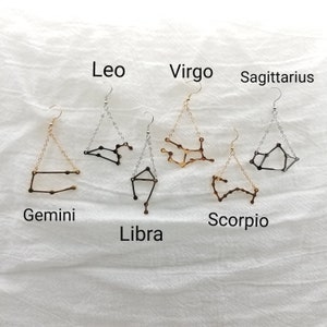 Constellation Dangle Earrings, Zodiac Taurus, Aries, Scorpio, Leo ,Sagittarius, Pisces, Virgo, Capricorn, Libra, Celestial Horoscope Jewelry