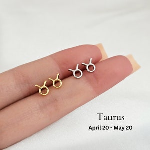 Taurus Zodiac Earring Studs Sterling Silver, Minimalist Earrings, Tiny Stud Earrings Constellation Jewelry Celestial horoscope