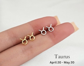 Taurus Zodiac Earring Studs Sterling Silver, Minimalist Earrings, Tiny Stud Earrings Constellation Jewelry Celestial horoscope