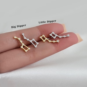 Little Dipper Big Dipper Earrings in Solid Sterling Silver, Constellation Zodiac North Star Earrings Studs, Celestial Horoscope Earrings