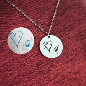 Children&#39;s Drawing Necklace, Kids Artwork Necklace, Child Art Jewelry for Mom, Personalized Gift for Grandma,  Custom Necklace