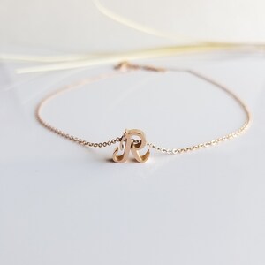May include: A gold-toned necklace with a cursive letter 'R' pendant.