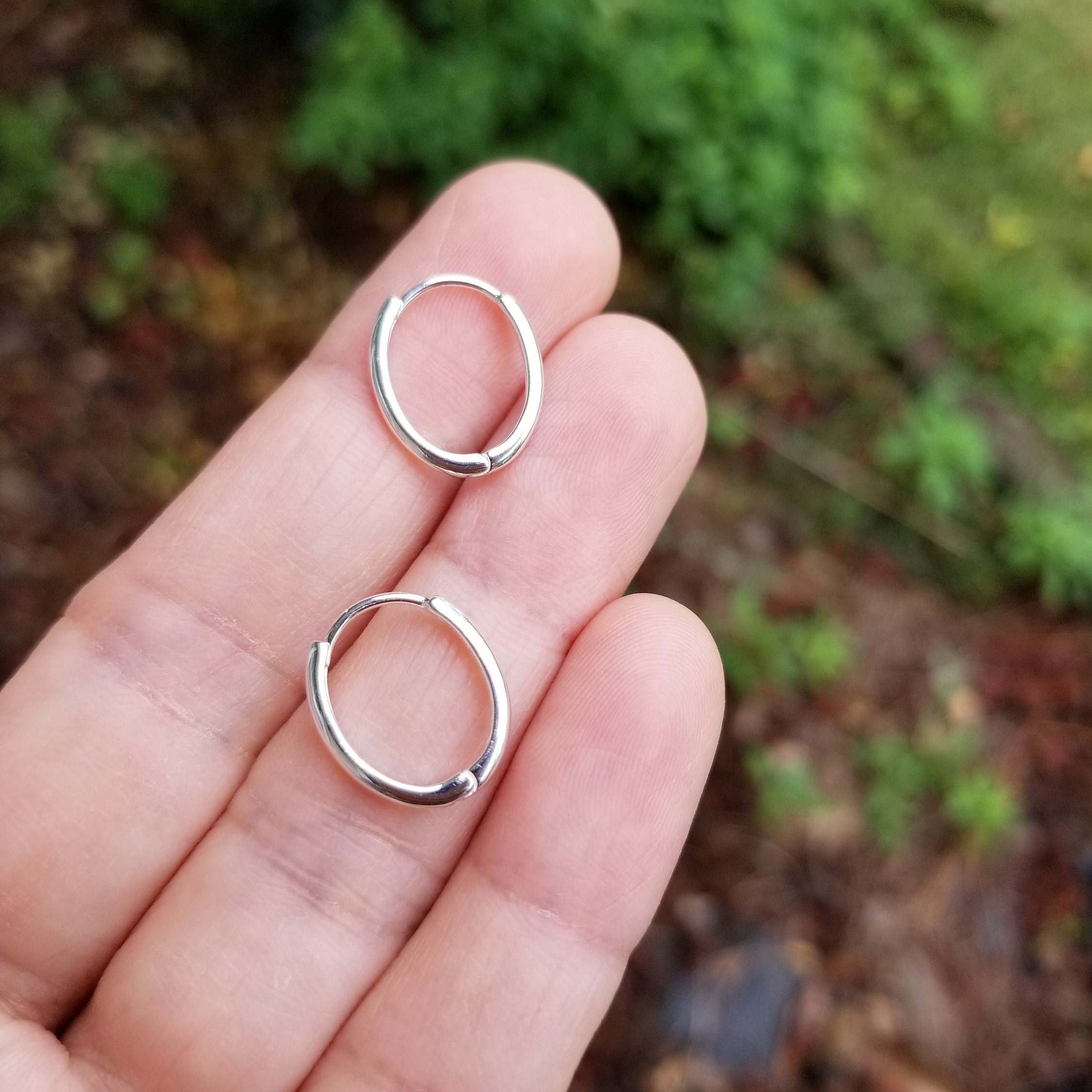 Oval Hoop Earrings Sterling Silver Huggie Earrings Small 