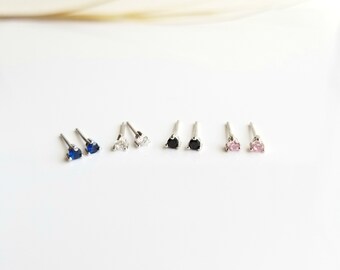 Tiny Earring Studs in Sterling Silver, Minimalist Stud Earrings, Birthstone Earrings, Cartilage Earrings