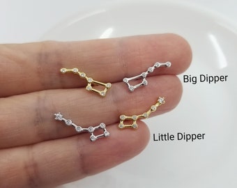 Little Dipper Big Dipper Earrings in Solid Sterling Silver, Constellation Zodiac North Star Earrings Studs, Celestial Horoscope Earrings