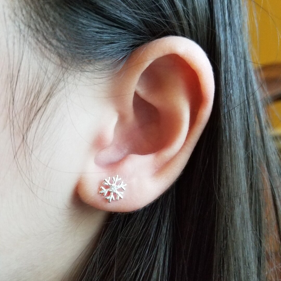 ☆HEI☆ sv925 snowflake onetouch earring HE24WIESW121XXFR Sterling Silver Snowflake Earring Studs Silver Stud Earrings