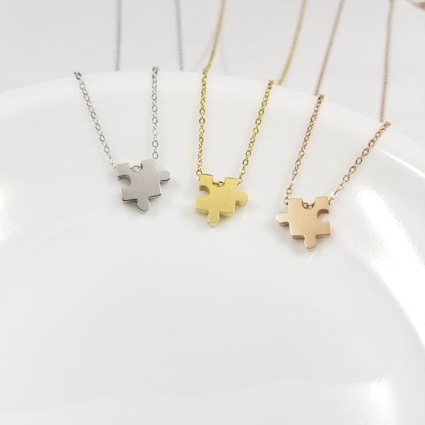 Puzzle Necklace Best friend gift Friendship Necklace Silver Gold Rose Gold Puzzle Necklace Stainless steel Necklace