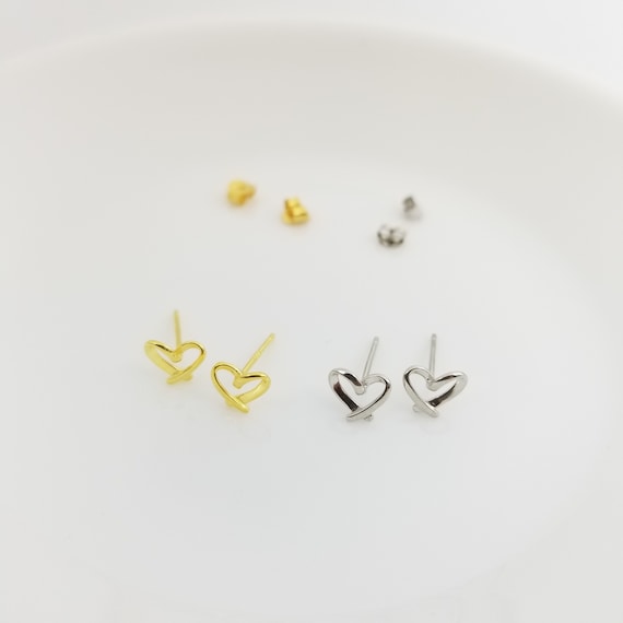 Cut Out Heart Shape Earring Studs in Sterling Silver, Love Friendship Stud Earring, Cartilage Earring, Platinum or Gold Plated Sterling