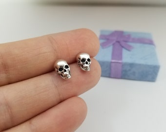 Miniature Skull Stud Earrings in Sterling Silver Spooky Halloween Stud Earrings, Gothic Earrings, Minimalist, Small Skull Earrings Studs