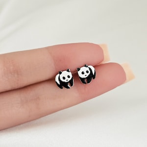 Cute Panda Earrings Studs in Gold or Sterling Silver, Kawaii Panda Bear Animal Earrings for Kids or Adult, Earrings for Animal Lovers