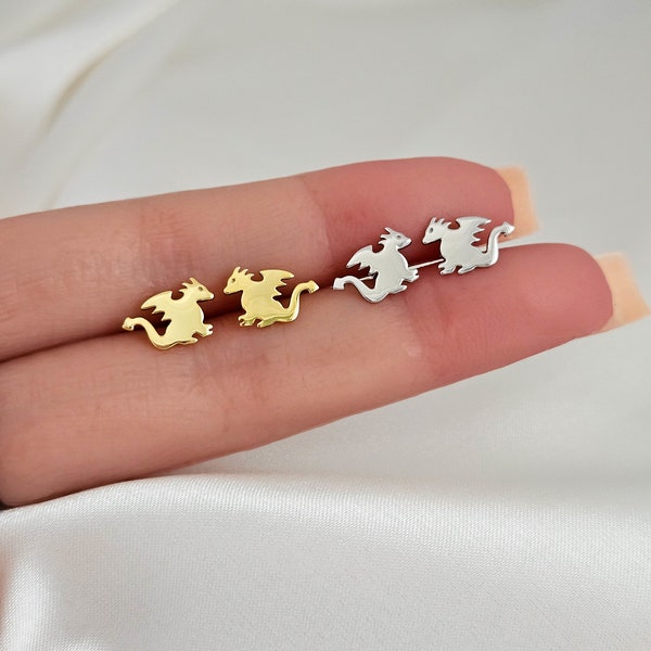 Dragon Earrings Studs Sterling Silver, Dragon Earrings Gold, Christmas Gift Stocking Stuffer