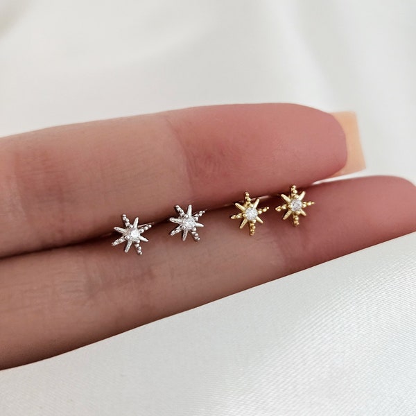 North Star Earring Studs Sterling Silver Tiny Star Stud Earrings Silver Earrings Minimalist Dainty Jewelry Sterling Silver