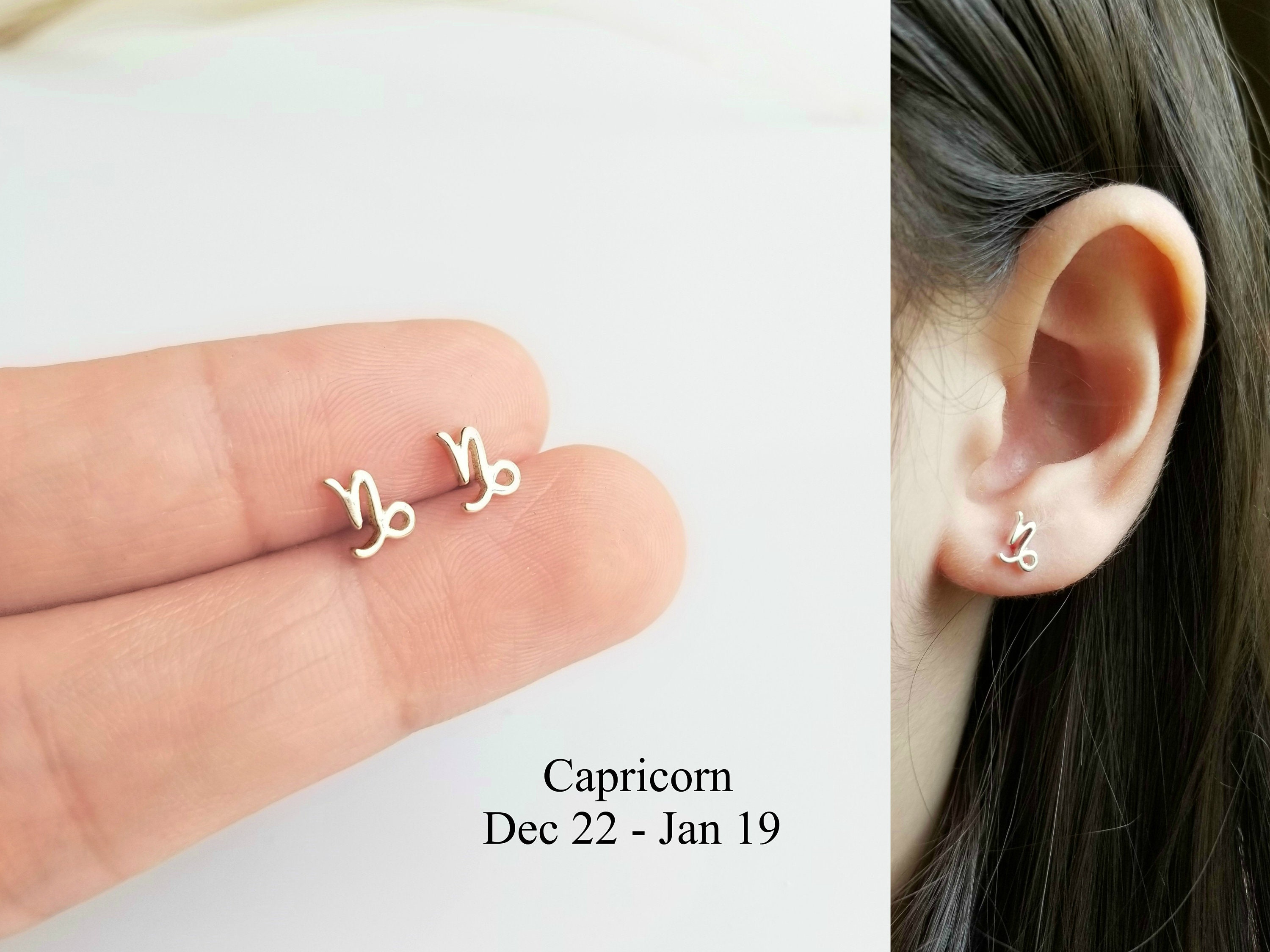 Zodiac Capricorn Earring Studs in Sterling Silver Celestial Jewelry C…