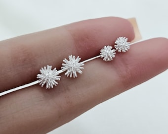 Sterling Silver Dandelion Earrings, Tiny Puffball Earrings Studs Cartilage Earrings Minimalist Post Earrings Small Dainty Stud Earrings