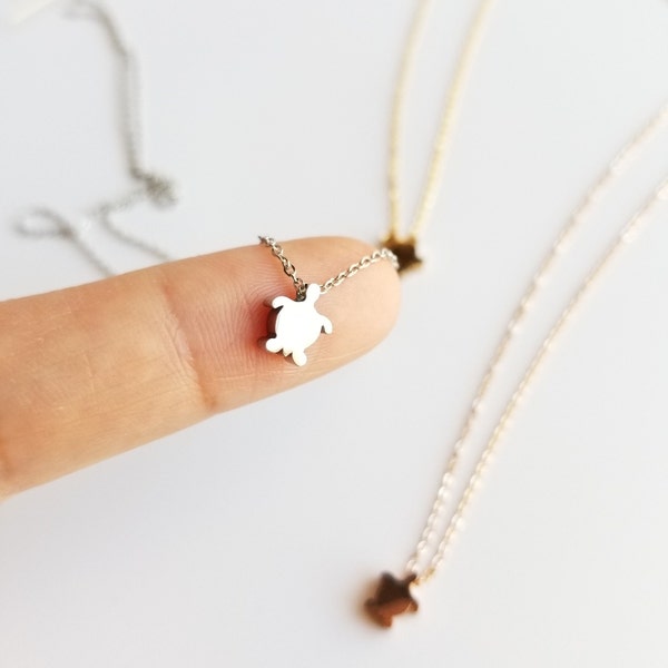 Tiny Sea Turtle Necklace in Silver Gold Rose Gold | Dainty Small Turtle Charm Necklace | Gift for Her | Marine Animal Jewelry | Sister gift