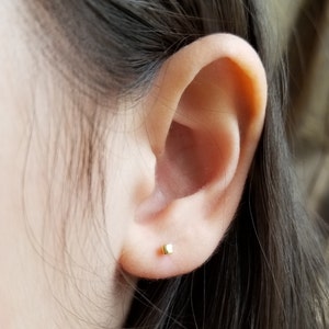 Tiny Cube Earrings Studs in Sterling Silver | Square Stud Earrings | Simple and Minimalist | Geometric Stud Earring, Cartilage earrings