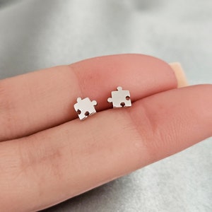 Extra Tiny Puzzle Earring Studs in Solid Sterling Silver | Simple and Minimalist Friendship Jewelry | Kids Earrings | BFF Gift |