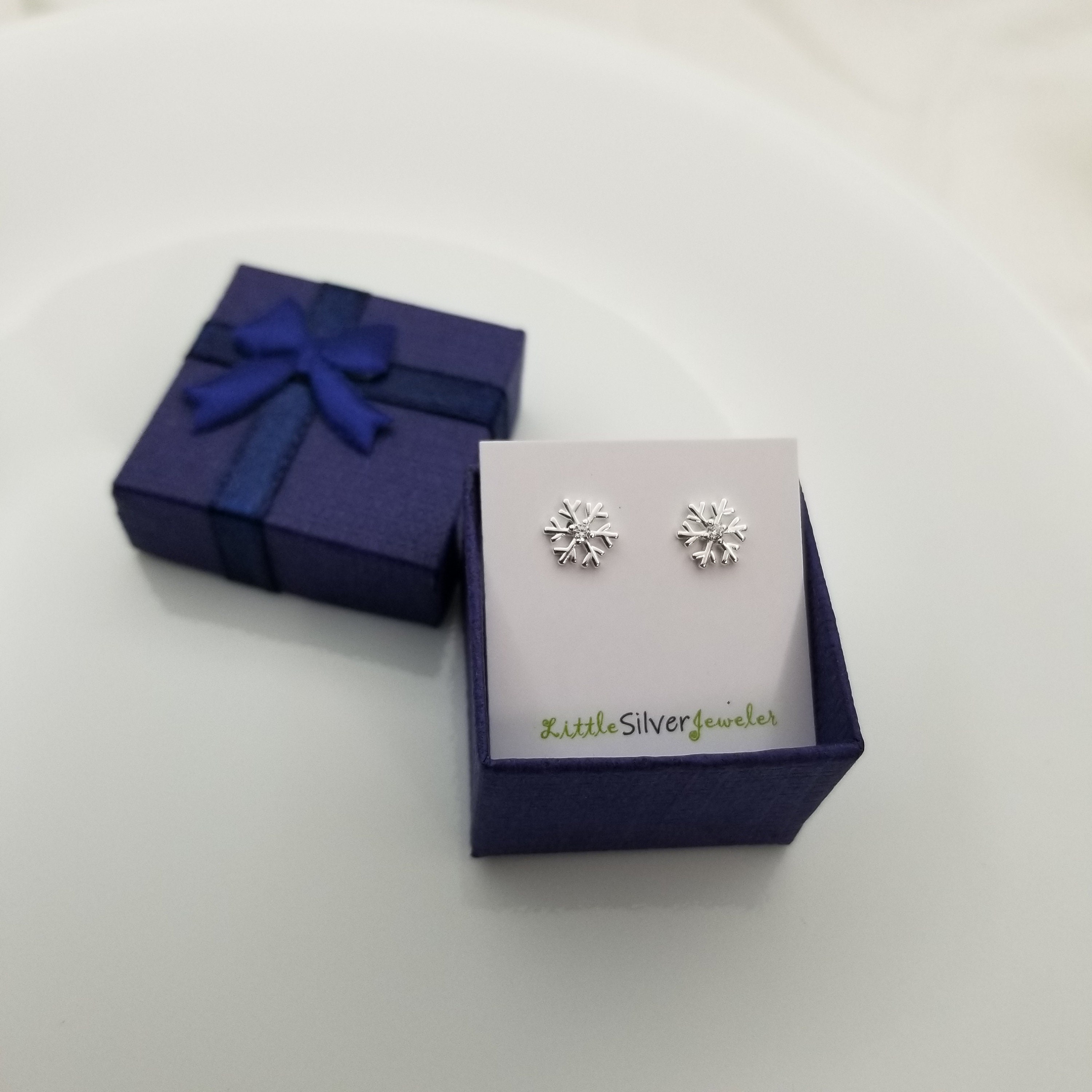 Sterling Silver Snowflake Earring Studs, Christmas Gift