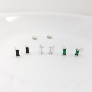 Emerald Baguette Earrings, Black Baguette Studs, Diamond Baguette Stud Earrings 925 Sterling Silver, Mother's Day Gift, May Birthstone