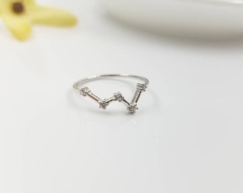 Constellation Cassiopeia Ring With Sparkle CZ Crystals in Sterling Silver | Dainty Seated Queen Ring | Best Friend Girlfriend Gift