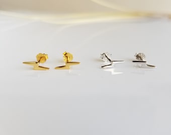 Lightning Bolt Earrings Flash Earrings Sterling Silver Gold Thunderbolt Earring Studs, Silver Stud Earrings, Tiny Earring Studs, Minimalist