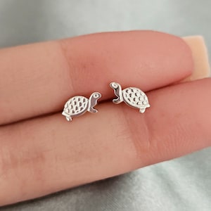 Sea Turtle Stud Earrings in Solid Sterling Silver, Hypoallergenic, Simple and Minimalist, Marine Animal Jewelry,  Children Earrings