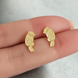 Sea Otter Earrings Studs in Sterling Silver or Gold,  Cute Animal Earrings, Mother's Day Gift, Gift for Wife or Daughter