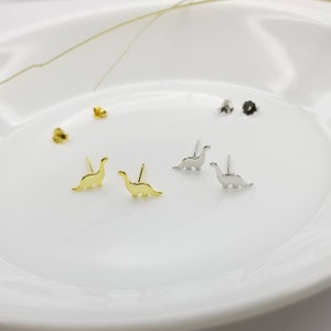Tiny Dinosaur Earrings, Cute Dinosaur Studs in Silver or Gold, Novelty Animal Stud Earrings, Perfect Gift for Kids or Dino Lovers