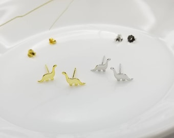 Tiny Dinosaur Earrings, Cute Dinosaur Studs in Silver or Gold, Novelty Animal Stud Earrings, Perfect Gift for Kids or Dino Lovers