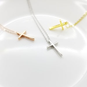 Dainty Cross Necklace in Solid Sterling Silver, Crucifix Necklace Gold Rose Gold Christian Religious Cross Necklace, Christian Gift
