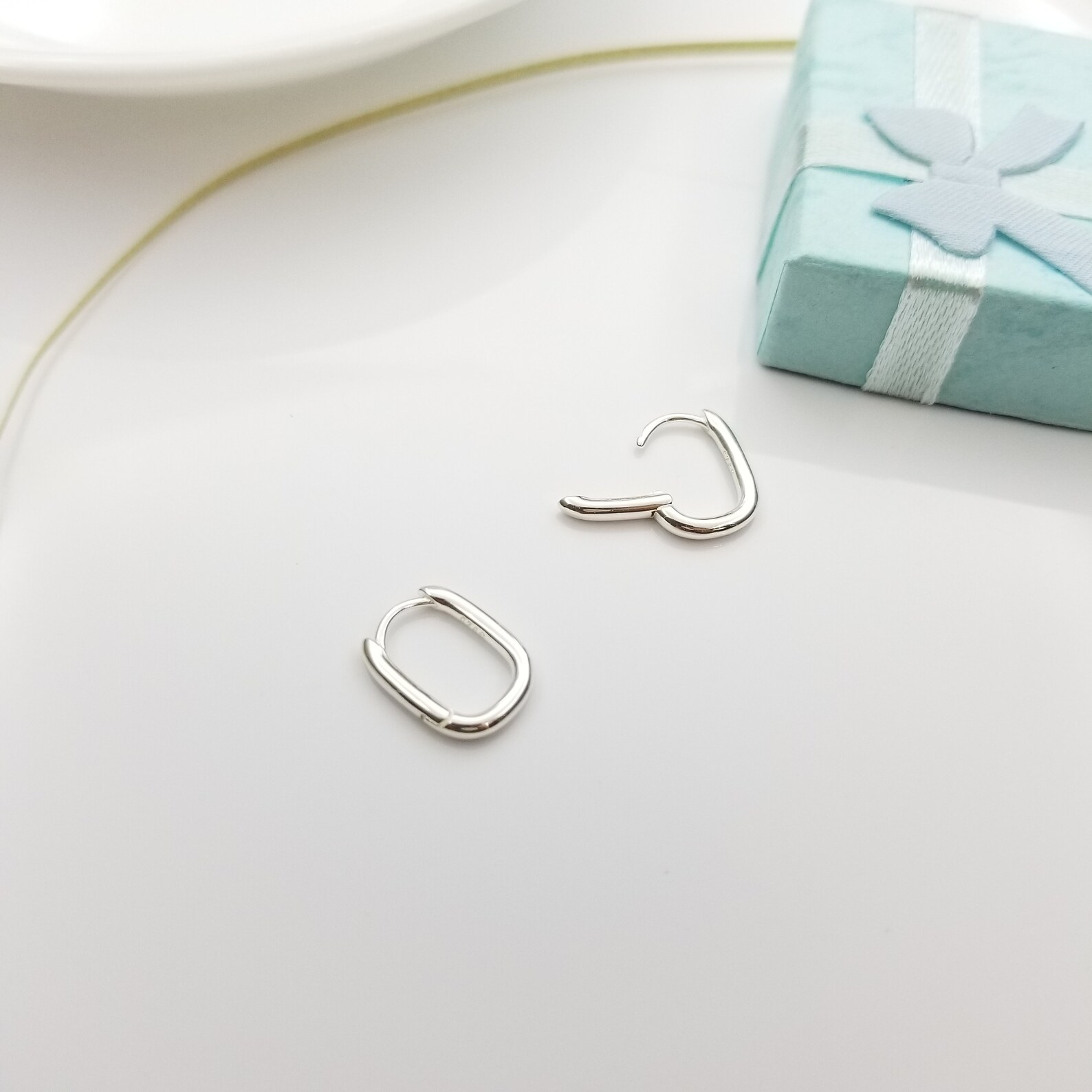 Rectangular Rounded Earrings Rounded Rectangle Hoop Earrings in Solid Sterling Silver | Etsy