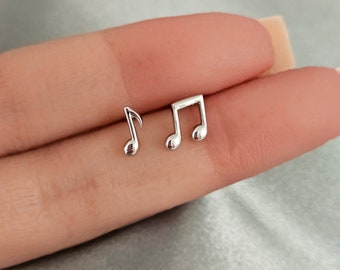 Musical Notes Earring Studs Sterling Silver, Tiny Stud Earrings, Musical Notes Stud Earrings Gold, Sterling Silver Stud Earrings, Minimalist